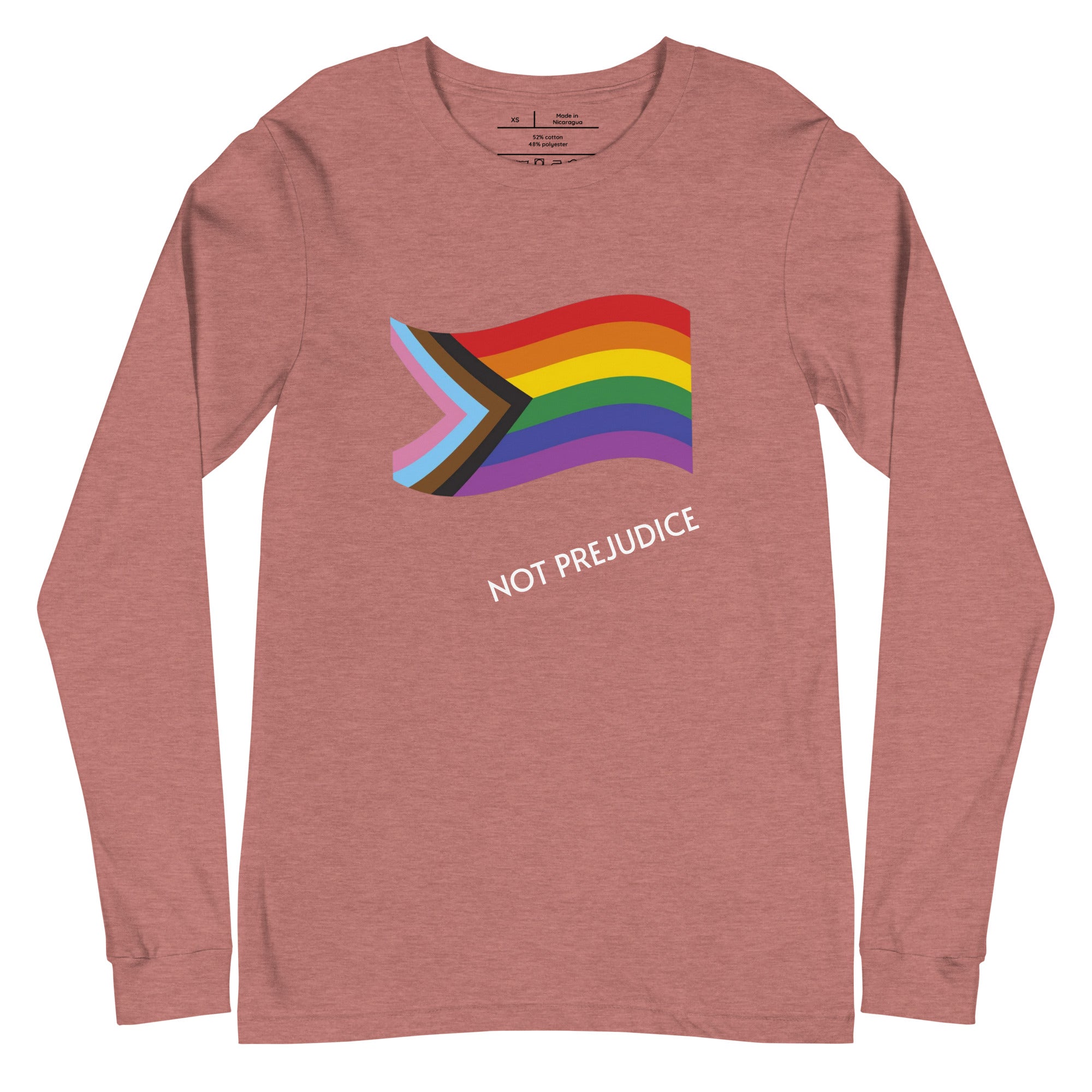 "PRIDE NOT PREJUDICE" Women's Classic Long Sleeve Tee in Bright Hues and White Lettering