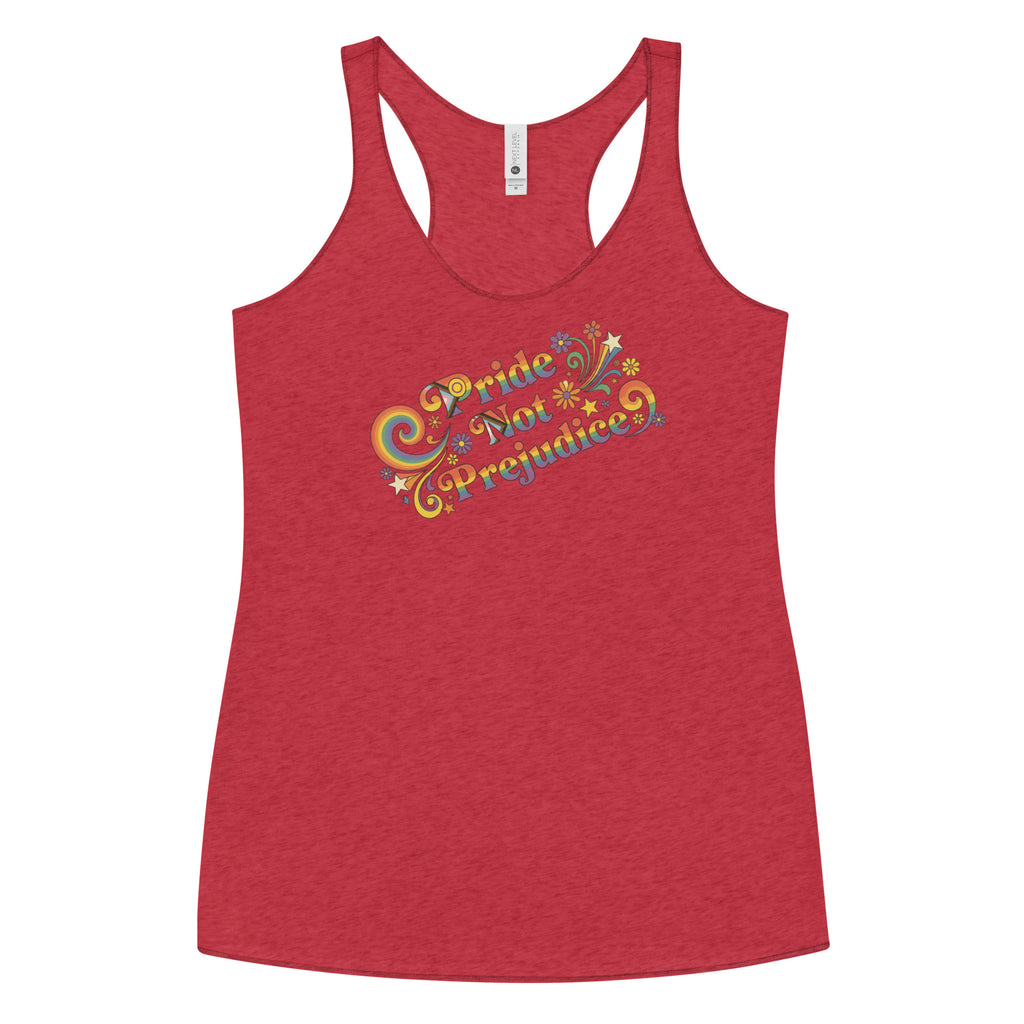 Red tank top with 'Pride and Prejudice' text on a white background
