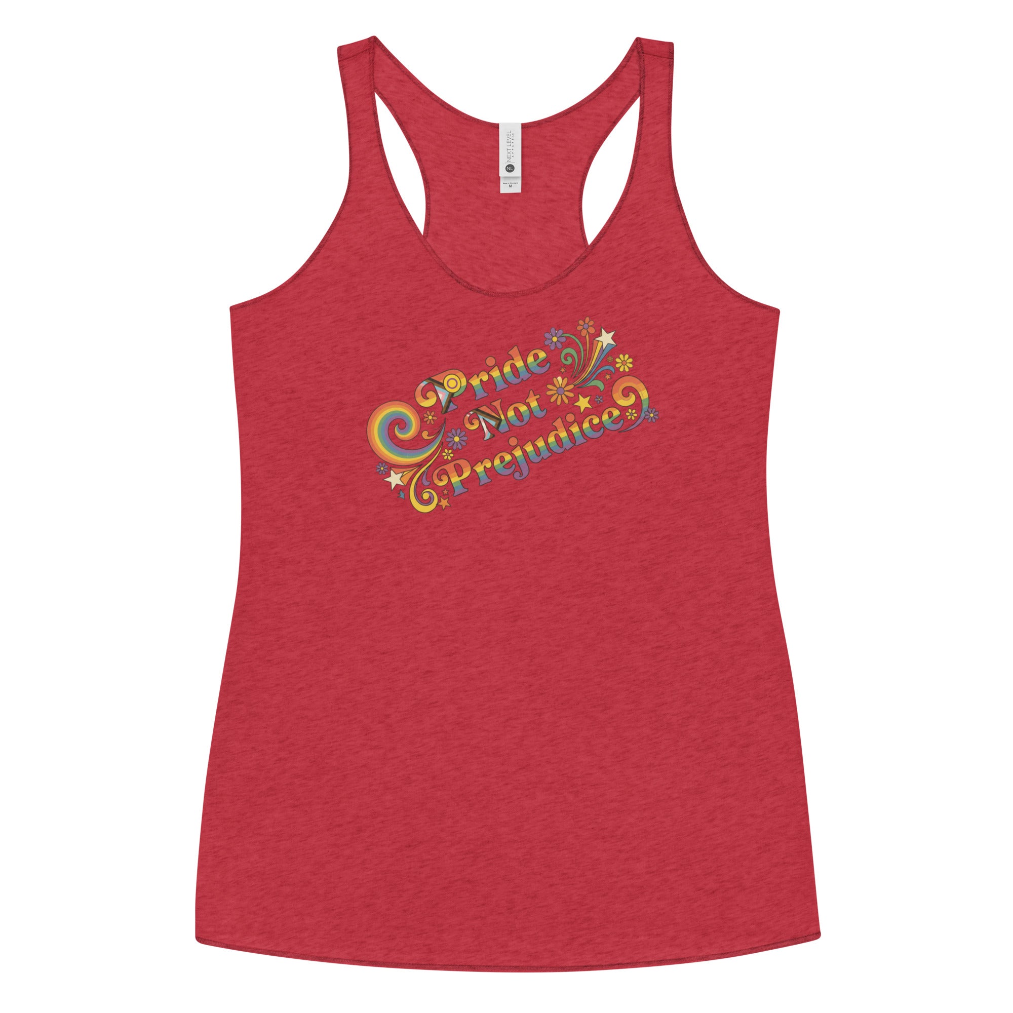 Red tank top with 'Pride and Prejudice' text on a white background